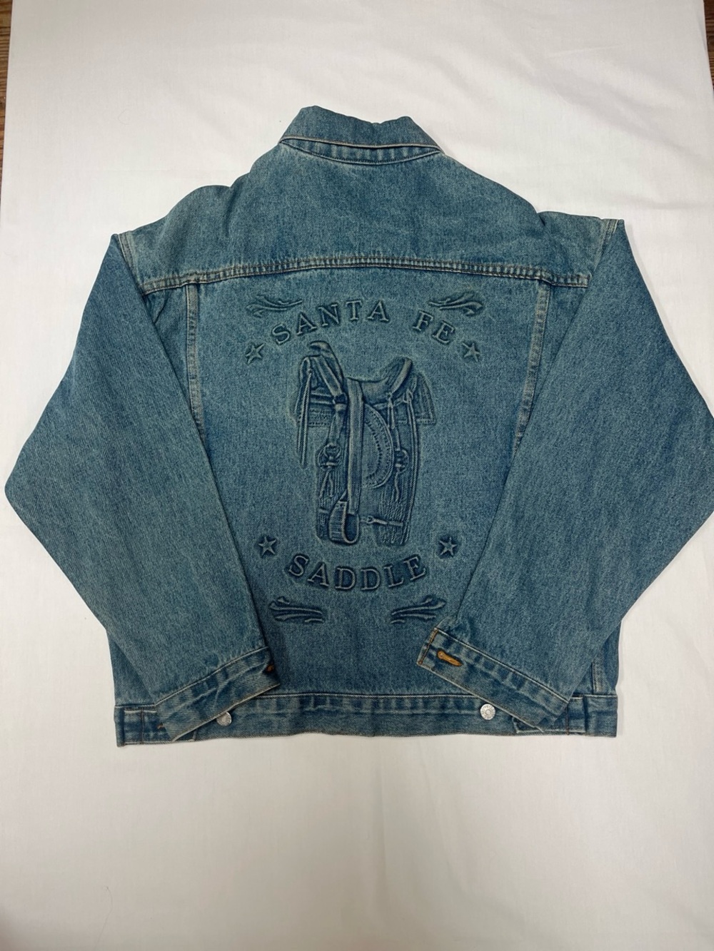 Vintage Santa Fe Saddle Embroidered Denim Jacket - Blue